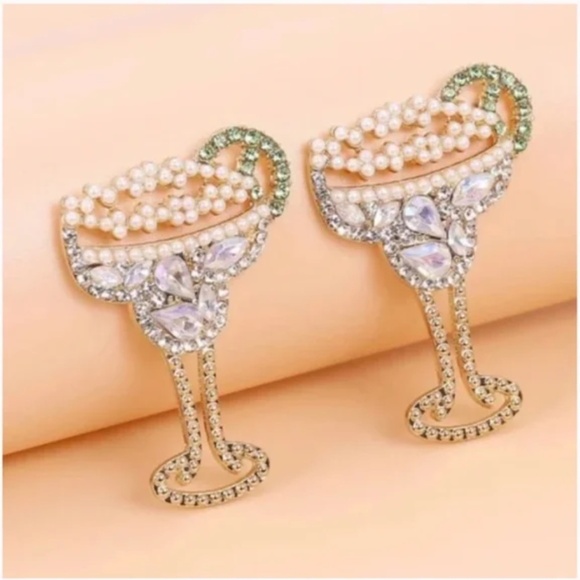 💍 FREE Drink Cocktail Alcohol Margarita Boho Peasant Hipster Rhinestone Earring - Picture 3 of 3